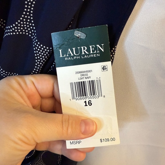 Lauren Ralph Lauren Dark Blue Circle Pattern Midi Dress - Picture 5 of 9